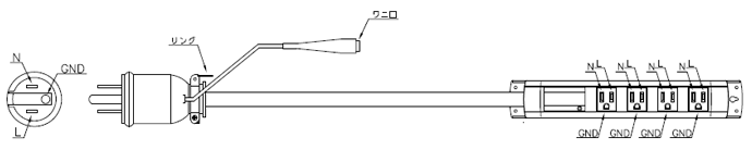 ポッキンゴムプラグ付電源タップ